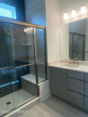 Bathroom, Glass Shower, Interior, Wood Texture Flooring