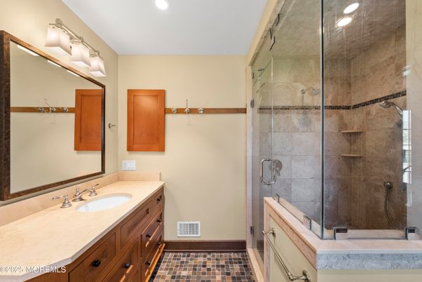 Bathroom, Glass Shower, Interior, Recessed Lighting