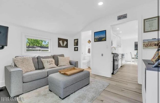 Interior, Kitchen, Living room, Recessed Lighting, Stainless Steel Appliances, Wood Texture Flooring