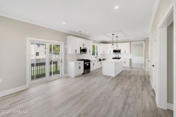 Interior, Kitchen, Pendant Lights, Recessed Lighting, Wood Texture Flooring