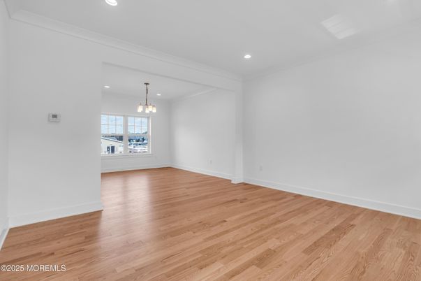 Empty room, Interior, Pendant Lights, Recessed Lighting, Wood Texture Flooring
