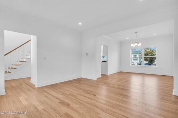 Chandelier, Empty room, Interior, Pendant Lights, Recessed Lighting, Wood Texture Flooring