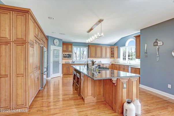 Interior, Kitchen, Pendant Lights, Recessed Lighting, Wood Texture Flooring