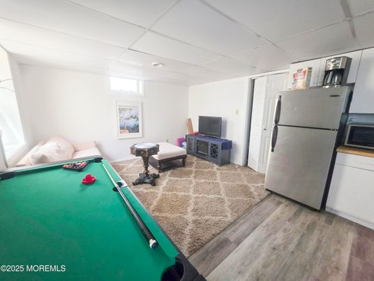 Billiard Table, Game Room, Interior, Kitchen, Recessed Lighting, Wood Texture Flooring