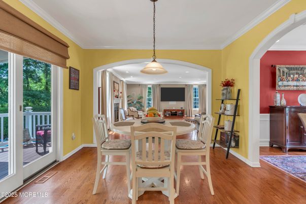 Dining room, Interior, Pendant Lights, Recessed Lighting, Wood Texture Flooring