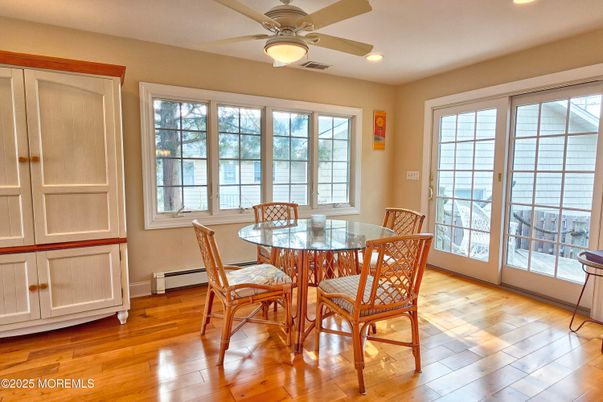 Dining room, Interior, Recessed Lighting, Wood Texture Flooring