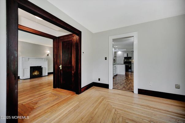 Empty room, Fireplace, Interior, Kitchen, Wood Texture Flooring