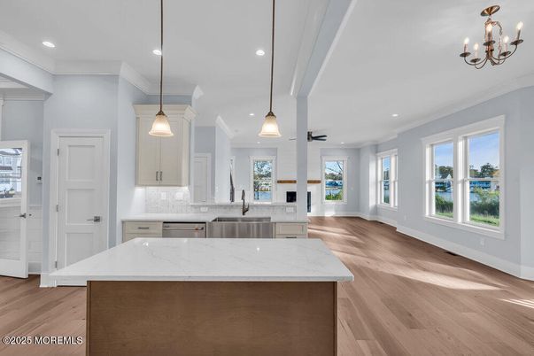 Interior, Kitchen, Pendant Lights, Recessed Lighting, Wood Texture Flooring