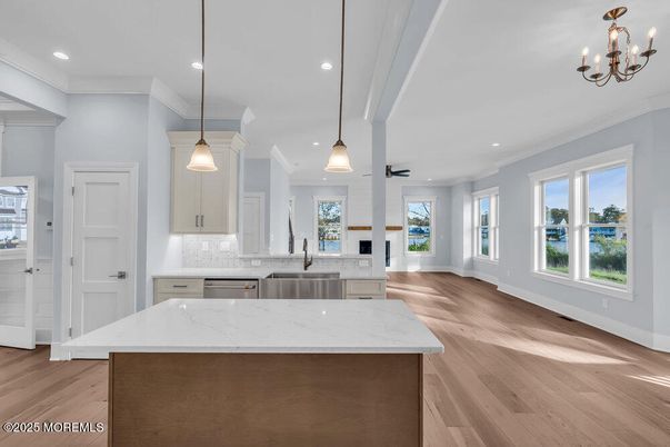 Interior, Kitchen, Pendant Lights, Recessed Lighting, Wood Texture Flooring