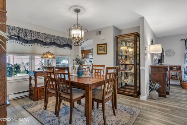 Chandelier, Dining room, Interior, Wood Texture Flooring