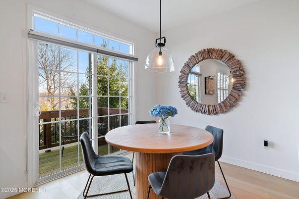 Dining room, Interior, Pendant Lights, Wood Texture Flooring