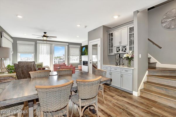 Dining room, Interior, Recessed Lighting, Wood Texture Flooring