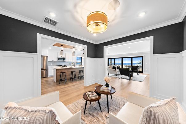 Interior, Kitchen, Living room, Recessed Lighting, Stainless Steel Appliances, Wood Texture Flooring