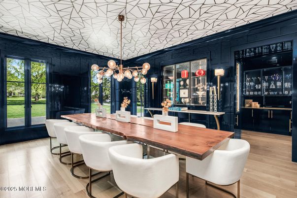 Dining room, Interior, Pendant Lights, Wood Texture Flooring