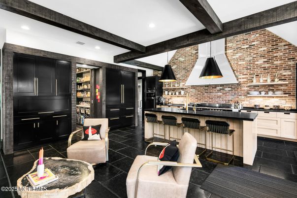 Interior, Pendant Lights, Recessed Lighting, Stone Walls, Wooden Beams