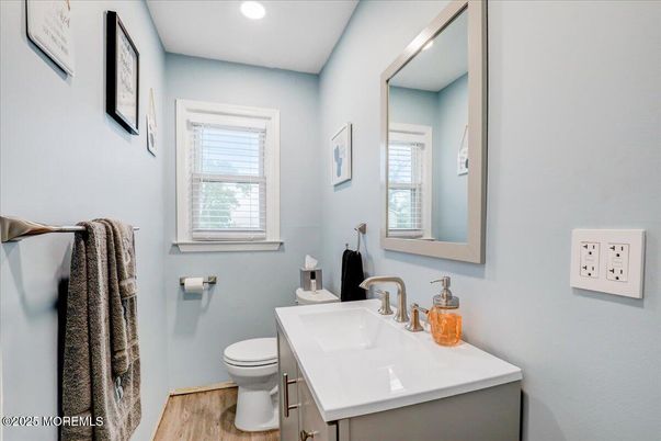 Bathroom, Interior, Recessed Lighting, Wood Texture Flooring