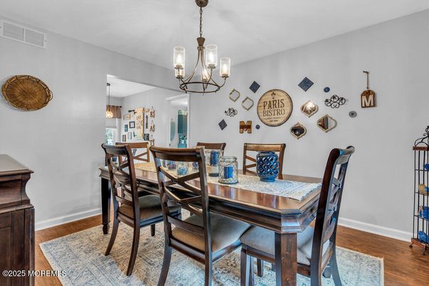 Chandelier, Dining room, Interior, Pendant Lights, Wood Texture Flooring