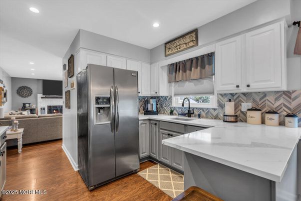 Interior, Kitchen, Living room, Recessed Lighting, Stainless Steel Appliances, Wood Texture Flooring