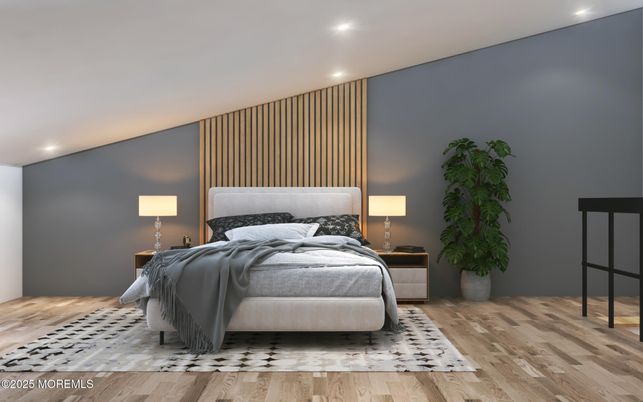 Bedroom, Interior, Recessed Lighting, Wood Texture Flooring