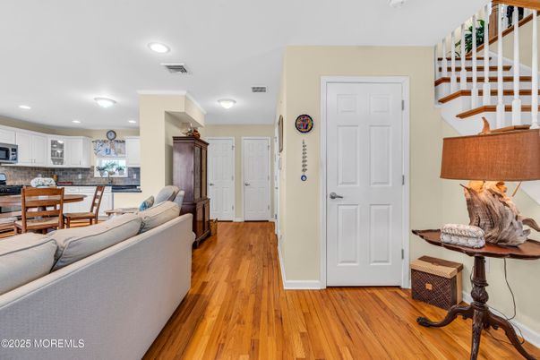 Dining room, Interior, Kitchen, Living room, Recessed Lighting, Wood Texture Flooring