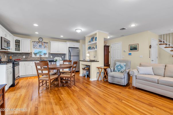 Dining room, Interior, Kitchen, Living room, Recessed Lighting, Wood Texture Flooring