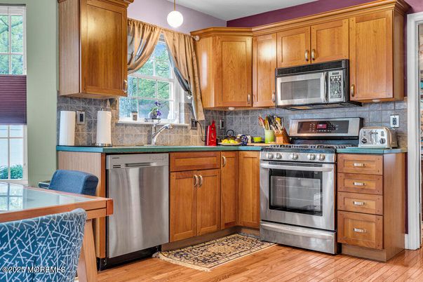Interior, Kitchen, Pendant Lights, Stainless Steel Appliances, Wood Texture Flooring