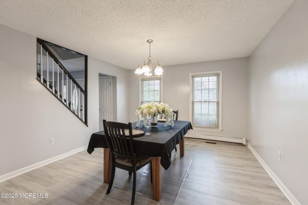 Chandelier, Dining room, Interior, Wood Texture Flooring