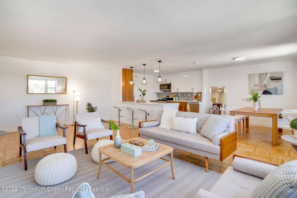 Dining room, Interior, Kitchen, Living room, Pendant Lights, Recessed Lighting, Stainless Steel Appliances, Wood Texture Flooring