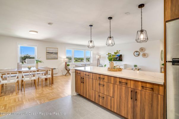 Dining room, Interior, Kitchen, Pendant Lights, Wood Texture Flooring