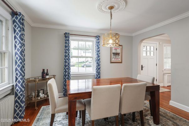 Dining room, Interior, Pendant Lights, Wood Texture Flooring