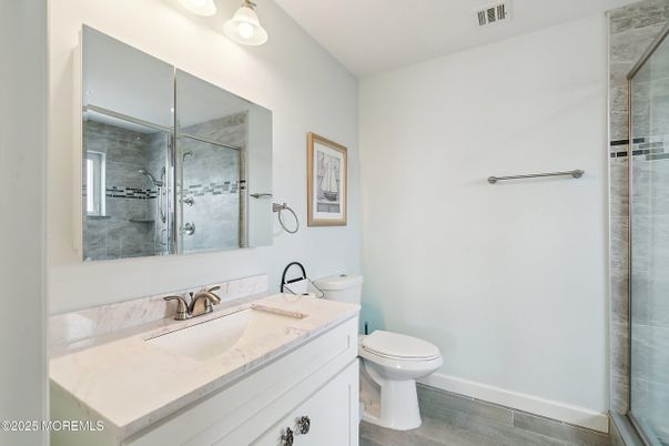 Bathroom, Glass Shower, Interior, Wood Texture Flooring