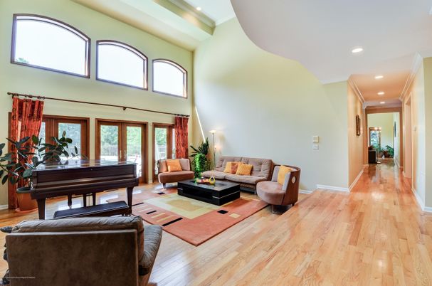 Interior, Living room, Piano, Recessed Lighting, Wood Texture Flooring