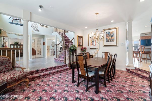 Chandelier, Dining room, Interior, Recessed Lighting