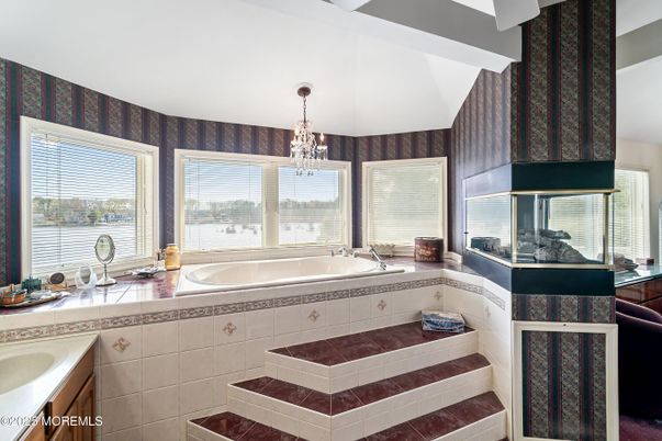 Bathroom, Chandelier, Interior, Tile Countertops