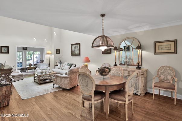 Dining room, Interior, Living room, Pendant Lights, Wood Texture Flooring