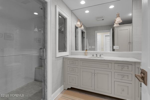 Bathroom, Glass Shower, Interior, Recessed Lighting
