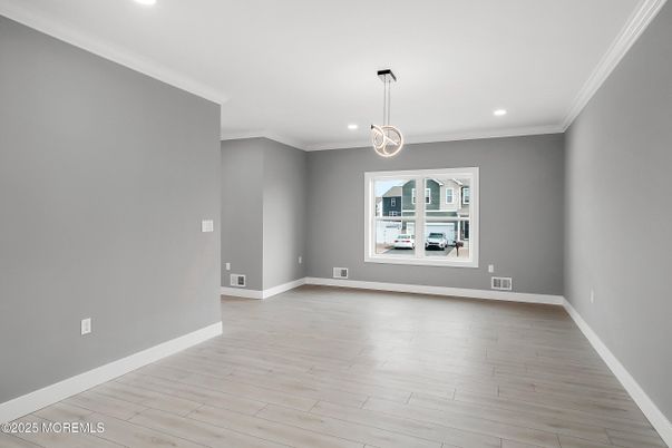 Empty room, Interior, Pendant Lights, Recessed Lighting, Wood Texture Flooring