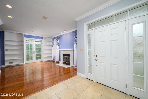 Empty room, Fireplace, Interior, Recessed Lighting, Wood Texture Flooring