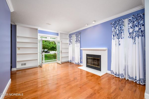 Empty room, Fireplace, Interior, Recessed Lighting, Wood Texture Flooring