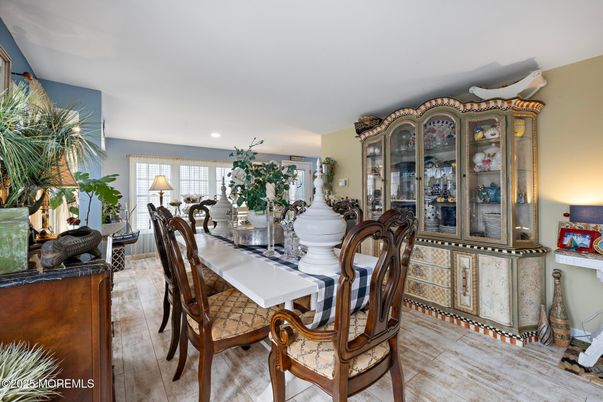 Dining room, Interior, Recessed Lighting, Wood Texture Flooring