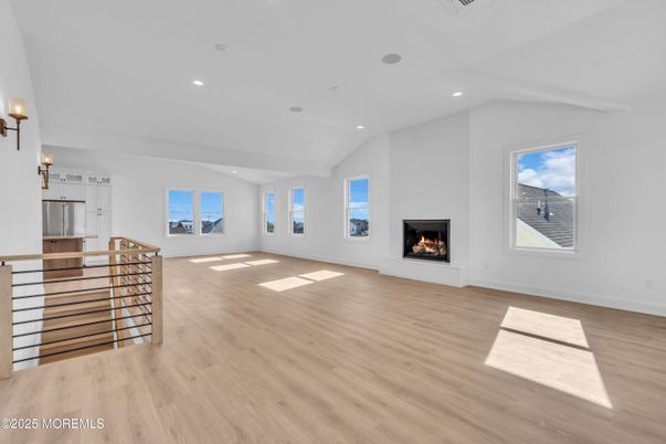 Empty room, Fireplace, Interior, Recessed Lighting, Wood Texture Flooring