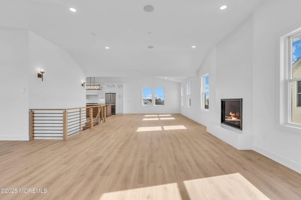 Empty room, Fireplace, Interior, Recessed Lighting, Wood Texture Flooring