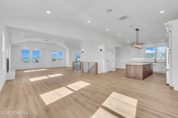 Chandelier, Interior, Kitchen, Pendant Lights, Recessed Lighting, Wood Texture Flooring