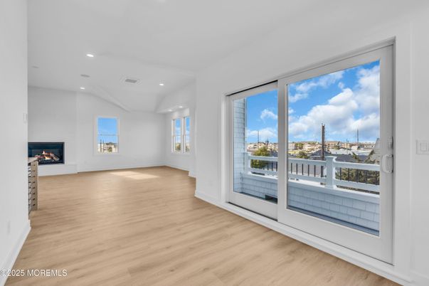 Empty room, Fireplace, Interior, Recessed Lighting, Wood Texture Flooring