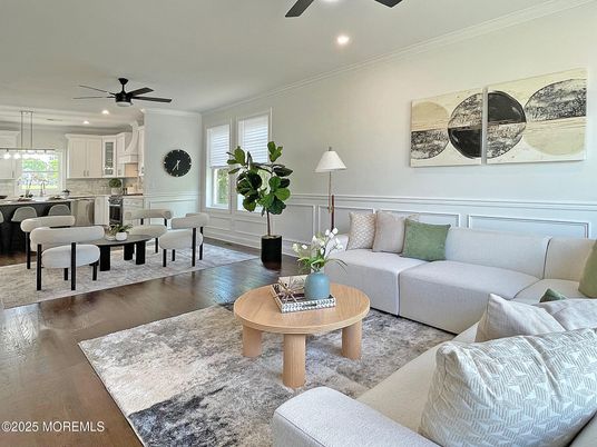 Dining room, Interior, Kitchen, Living room, Pendant Lights, Recessed Lighting, Wood Texture Flooring