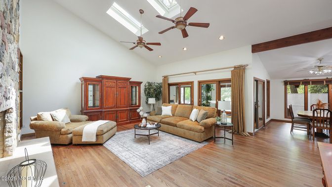 Dining room, Interior, Living room, Recessed Lighting, Wooden Beams, Wood Texture Flooring