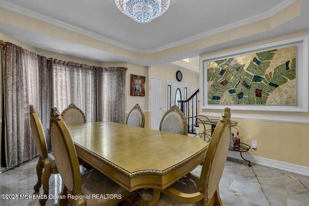 Chandelier, Dining room, Interior, Marble