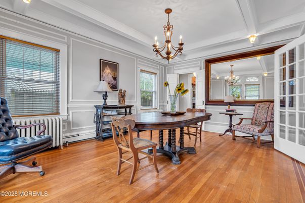 Chandelier, Dining room, Interior, Wood Texture Flooring
