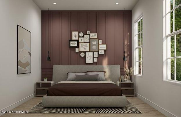 Bedroom, Interior, Recessed Lighting, Wood Texture Flooring, Wooden Walls