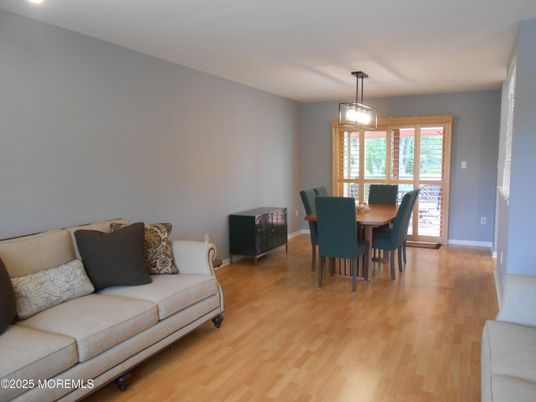 Dining room, Interior, Pendant Lights, Wood Texture Flooring
